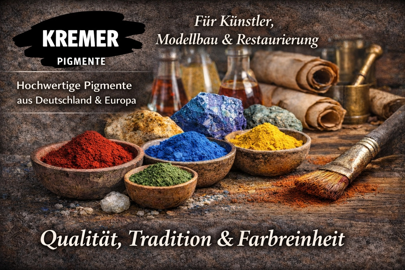 Für unsere Farb- und Pigmentprodukte arbeiten wir mit dem traditionsreichen Unternehmen Kremer Pigmente zusammen.