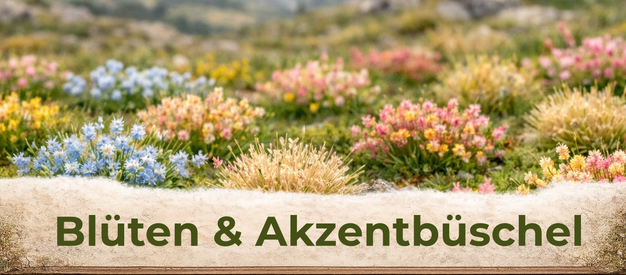 Blueten und Akzentbueschel im Diorama – realistische Anwendung für Modellbau und Tabletop